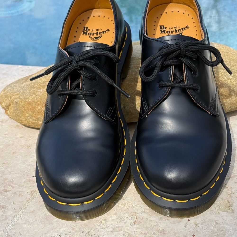 Dr. Martens Black Leather Oxfords with Yellow Stitching - Picture 2 of 8